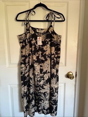 Floral Tie-Shoulder Summer Dress — Black and Cream